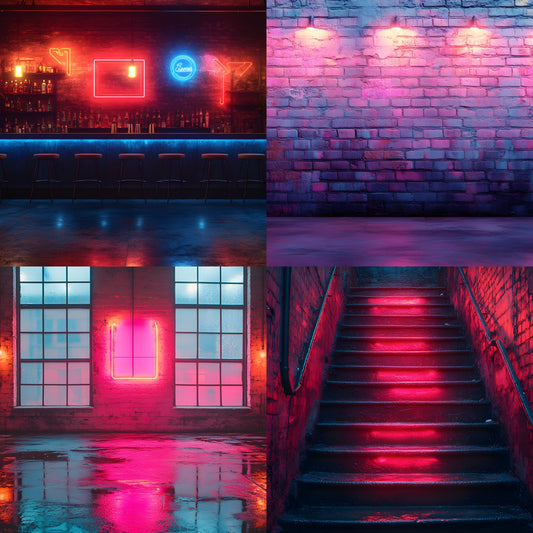 Neon Industrial Photography Backdrop Bundle, Rustic Urban Digital Backgrounds for Portraits, Photo Overlays, Graffiti Wall Textures
