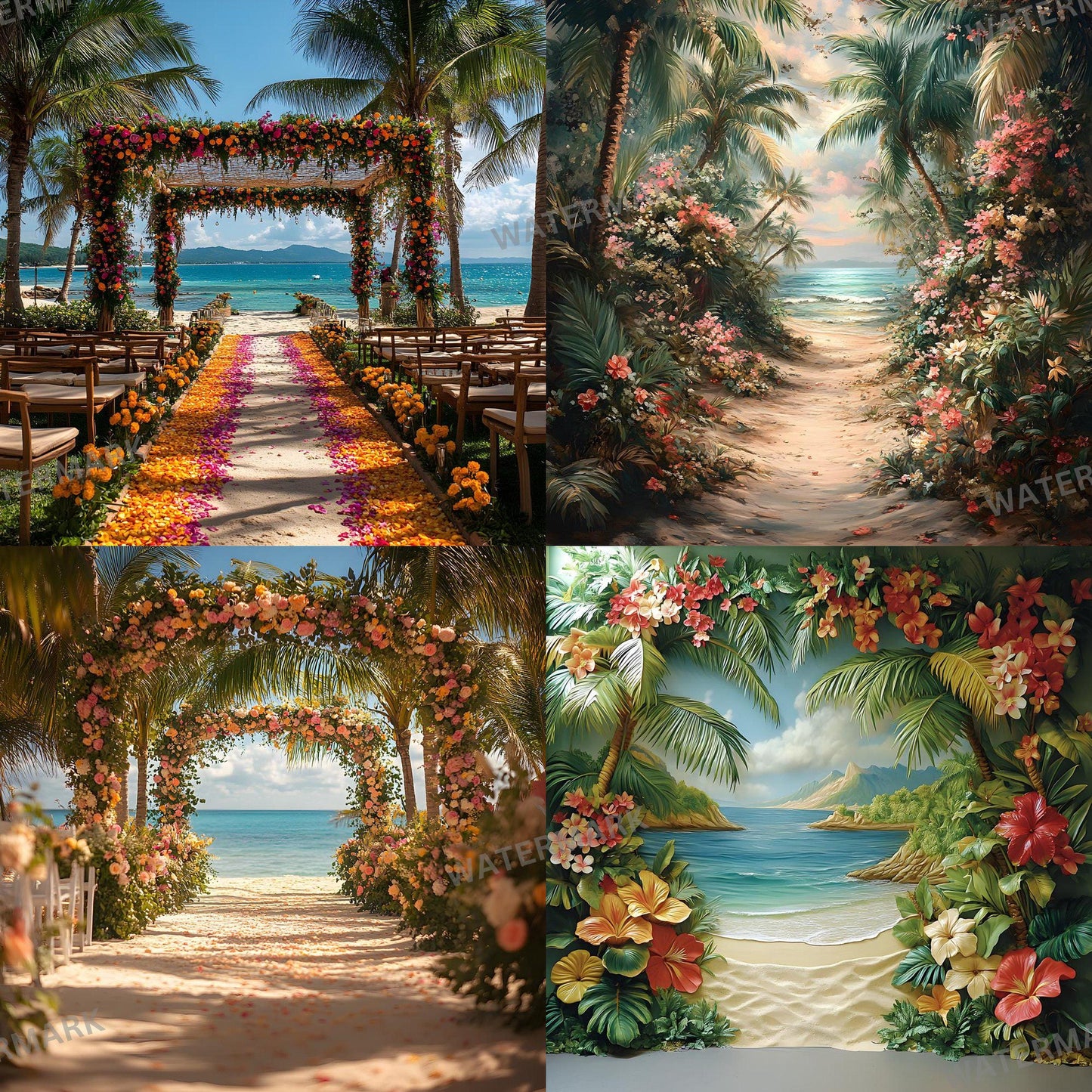 Tropical Wedding Digital Backdrops, Photoshop Composites, Master Overlay Bundle, Beach Wedding Backgrounds - Tropical Destination Wedding