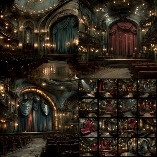 Abandoned Victorian Theater Digital Backdrop, Moody Photography Background for Dramatic Portraits, Square Format Stage Set, Gothic Fine Art Texture
