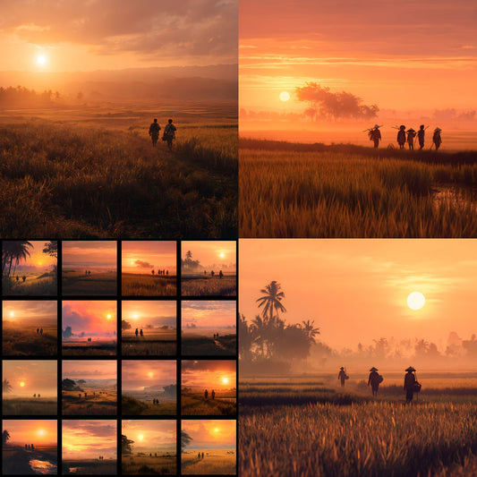 Golden Hour Rice Field Sunset Digital Backdrop, Square Photography Background, Golden Rice Paddy Photo Prop, Warm Light Scenery, Dreamy Farm Land Image