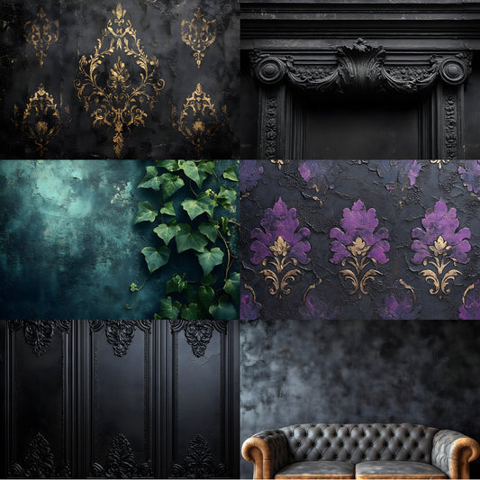 Vintage Black Textured Wall Digital Backdrop, Dark Photography Background for Portrait, Fine Art Texture, Grunge Photo Booth