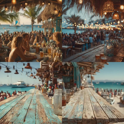 Beach Bar Photography Backdrops - 16 JPGs | Tropical Island Digital Backgrounds, Sunset Party Photo Overlays, Summer Vibe Studio Props