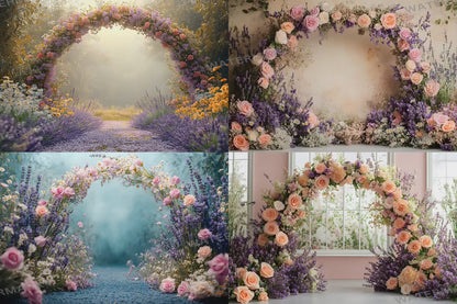 Wildflower Archway Photography Backdrop - Romantic Floral Digital Background for Weddings, Events & Spring Photoshoots