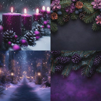Gothic Purple Christmas Backdrop Set, Festive Holiday Backgrounds, Dark Winter Photography, Digital Photo Overlays, Fantasy Xmas Scenes
