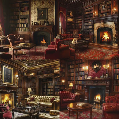 Century London Club Backdrops - 16 JPGs | Victorian Study Digital Backgrounds, Old English Library Photo Props
